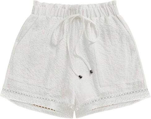 SHENHE Women's Summer Casual Shorts Hollow Out Elastic Waist Paperbag Vacation Shorts in Saudi Arabia