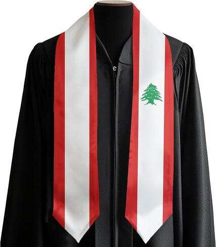 SNUWITH Lebanon Flag Graduation Sash/Stole/Scarf 180X13CM Double Sided for Study Aboard International Students Graduation Decoration Item Gift in Saudi Arabia