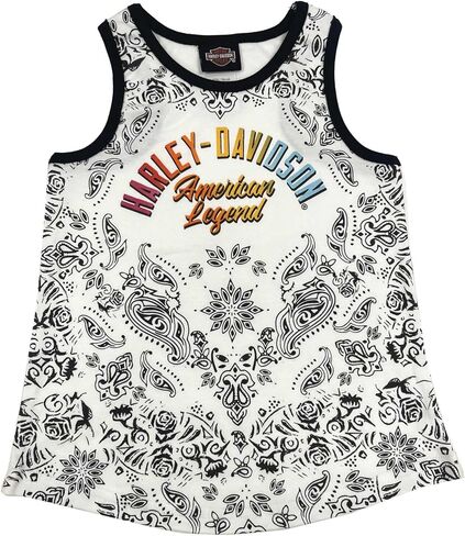 Harley-Davidson Big Girls' Paisley Rib Racerback Tank Top, White/Black in Saudi Arabia