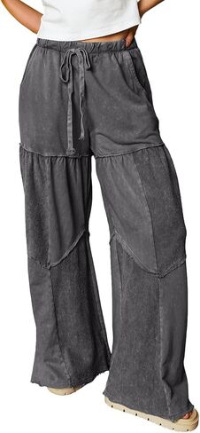 SHEWIN Women Washed‑Out Effect Fabric Pants Stretchy Wide Leg Trousers 2026 in Saudi Arabia