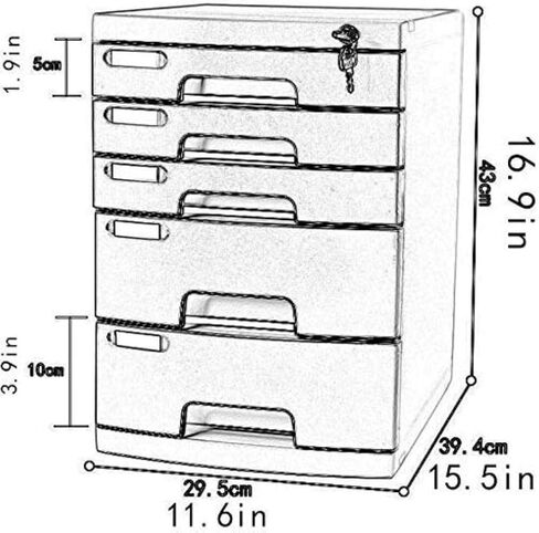 File Cabinet Lock 5 Drawer Desktop Data Storage Plastic Organizer Home Office Furniture Bookcase in Saudi Arabia