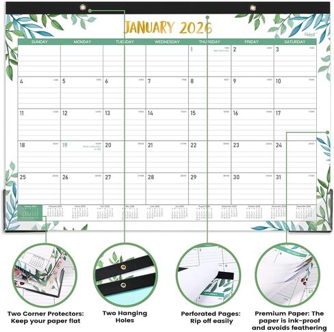 2026 Desk Calendar, 12 Months Calendar from January to December, 17" x 12", Desk Calendars 2026 Large Ruled Blocks for Planning in Saudi Arabia