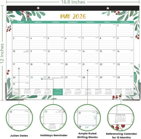 2026 Desk Calendar, 12 Months Calendar from January to December, 17" x 12", Desk Calendars 2026 Large Ruled Blocks for Planning in Saudi Arabia