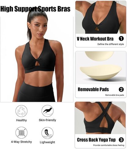 Sports Bra for Women High Impact Padded Workout Bra Twist Front Running Bra Crop Tops Supportive Bras for Yoga Training in Saudi Arabia