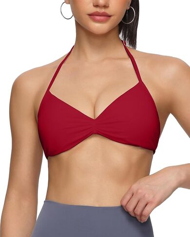 Women's Halter Sports Bras Adjustable Spaghetti Strap Front Ruched Open Back Padded Low Impact Yoga Crop Top in Kuwait