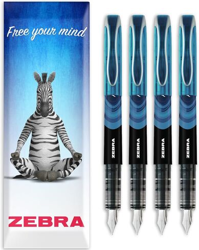 Zebra Fuente - Disposable Fountain Pen - 1.0mm Fine Nib 0.6mm Line Width - Wallet of 4 (Teal) in Saudi Arabia