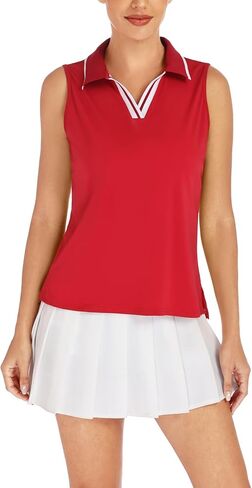 ZANZEA Womens Golf Shirt Sleeveless V Neck Tennis Polo Shirts with Collar Lightweight Quick Dry Athletic Tops for Women in Saudi Arabia