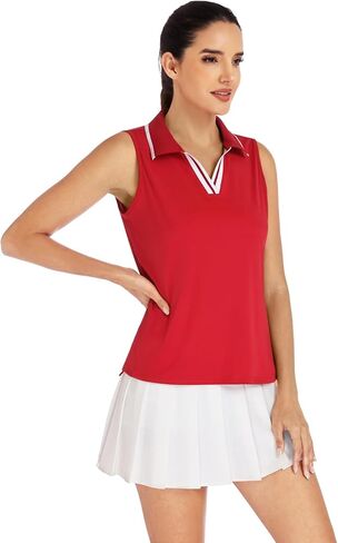 ZANZEA Womens Golf Shirt Sleeveless V Neck Tennis Polo Shirts with Collar Lightweight Quick Dry Athletic Tops for Women in Saudi Arabia