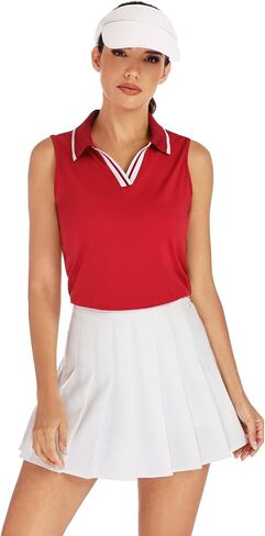 ZANZEA Womens Golf Shirt Sleeveless V Neck Tennis Polo Shirts with Collar Lightweight Quick Dry Athletic Tops for Women in Saudi Arabia