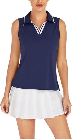 ZANZEA Womens Golf Shirt Sleeveless V Neck Tennis Polo Shirts with Collar Lightweight Quick Dry Athletic Tops for Women in Saudi Arabia