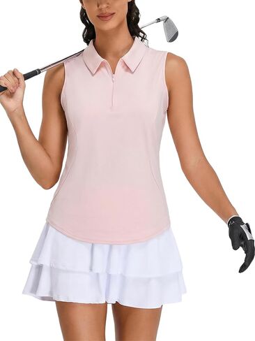 ZANZEA Womens Golf Shirt Sleeveless V Neck Tennis Polo Shirts with Collar Lightweight Quick Dry Athletic Tops for Women in Saudi Arabia