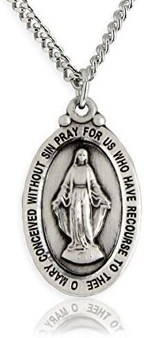 قلادة ميدالية معجزة من الفضة الاسترليني البيضاوية من متجر هارتلاند للرجال - مقاومة للتشوه، مصنوعة يدويًا في الولايات المتحدة الأمريكية - قلادة دينية ذات معنى - هدية مثالية - سلسلة روديوم 24 بوصة مع مشبك in Kuwait