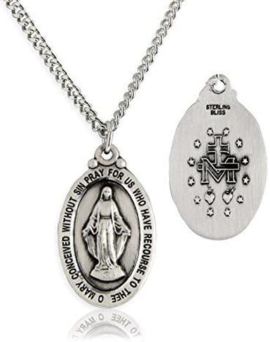 قلادة ميدالية معجزة من الفضة الاسترليني البيضاوية من متجر هارتلاند للرجال - مقاومة للتشوه، مصنوعة يدويًا في الولايات المتحدة الأمريكية - قلادة دينية ذات معنى - هدية مثالية - سلسلة روديوم 24 بوصة مع مشبك in Kuwait