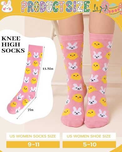 Eurzom 6 Pairs Funny Easter Knee High Socks for Teen Girls Cute Rabbit Eggs Flowers Patterns Novelty Casual Socks Spring Festive Easter Gifts for Womens Teen Girls in Saudi Arabia
