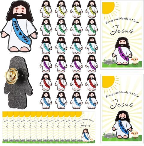 Landical 24 Set Mini Jesus Figures Pins with Cards, Pocket Jesus Religious Easter Day Badges Christian Church Lapel Pins, Sunday School Baptism Gifts Party Favors(10 Colors + Shine Style) in Saudi Arabia