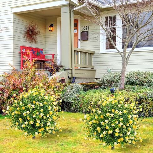 Set of 2 Artificial Camellia Topiary Ball Tree Fake Bushes Shrubs Outdoor Faux Plant with Ground Spike 26 x 18 Inch Flowers UV Resistance Greenery for Front Porch Garden Patio Indoor in Kuwait