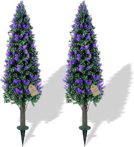 مجموعة أشجار توبياري لافندر صناعية بطول 3.3 قدم مكونة من قطعتين مع شجيرات نباتات وهمية مقاومة للأشعة فوق البنفسجية، وشجيرات صناعية طويلة للمزارع الداخلي في الهواء الطلق، ديكور خارجي للشرفة الأمامية دائمة الخضرة in Kuwait