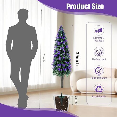 مجموعة أشجار توبياري لافندر صناعية بطول 3.3 قدم مكونة من قطعتين مع شجيرات نباتات وهمية مقاومة للأشعة فوق البنفسجية، وشجيرات صناعية طويلة للمزارع الداخلي في الهواء الطلق، ديكور خارجي للشرفة الأمامية دائمة الخضرة in Kuwait