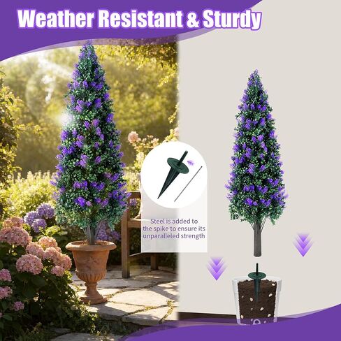 مجموعة أشجار توبياري لافندر صناعية بطول 3.3 قدم مكونة من قطعتين مع شجيرات نباتات وهمية مقاومة للأشعة فوق البنفسجية، وشجيرات صناعية طويلة للمزارع الداخلي في الهواء الطلق، ديكور خارجي للشرفة الأمامية دائمة الخضرة in Kuwait