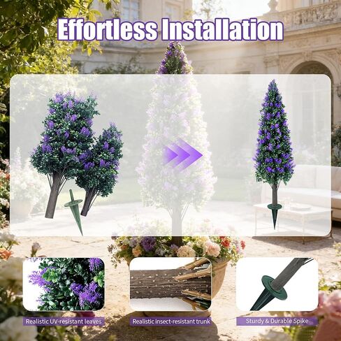 مجموعة أشجار توبياري لافندر صناعية بطول 3.3 قدم مكونة من قطعتين مع شجيرات نباتات وهمية مقاومة للأشعة فوق البنفسجية، وشجيرات صناعية طويلة للمزارع الداخلي في الهواء الطلق، ديكور خارجي للشرفة الأمامية دائمة الخضرة in Kuwait