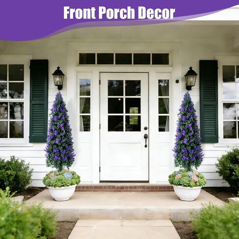 مجموعة أشجار توبياري لافندر صناعية بطول 3.3 قدم مكونة من قطعتين مع شجيرات نباتات وهمية مقاومة للأشعة فوق البنفسجية، وشجيرات صناعية طويلة للمزارع الداخلي في الهواء الطلق، ديكور خارجي للشرفة الأمامية دائمة الخضرة in Kuwait