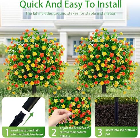 2 Pack Artificial Boxwood Outdoor Topiary Balls, Fake Shrubs with Ground Spikes, Easy to Install, Suitable for Home Indoor and Outdoor Yard Patio Front Door srping Decoration in Saudi Arabia