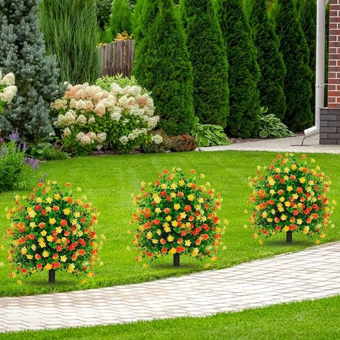 2 Pack Artificial Boxwood Outdoor Topiary Balls, Fake Shrubs with Ground Spikes, Easy to Install, Suitable for Home Indoor and Outdoor Yard Patio Front Door srping Decoration in Saudi Arabia