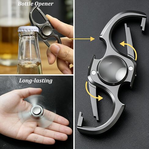 سلسلة مفاتيح فيدجيت سبينر مع فتاحة زجاجات، مشبك حلقة تسلق مضاد للسرقة لأقفال حقيبة الظهر واستبدال سحاب، لعبة تخفيف التوتر للبالغين والمراهقين، حلقة مفاتيح محمولة باللون الفضي والرمادي الفلكي in Kuwait