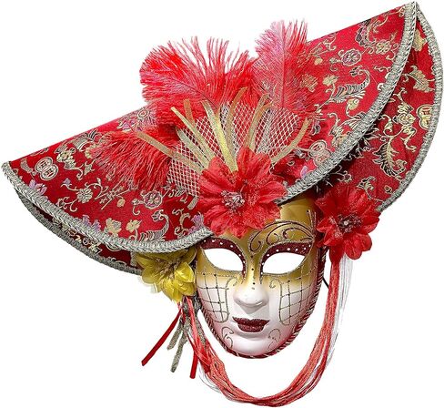 Wildarms Luxury Venetian Full Face Masquerade Mask - Feather Embroidery & Faux Flower Decor Carnival Cosplay Photography in Saudi Arabia