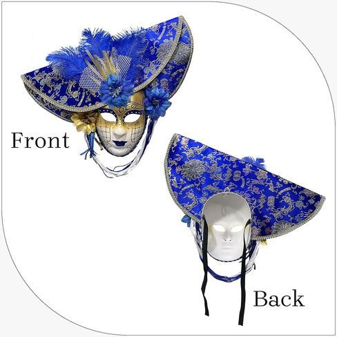 Wildarms Luxury Venetian Full Face Masquerade Mask - Feather Embroidery & Faux Flower Decor Carnival Cosplay Photography in Saudi Arabia