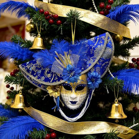 Wildarms Luxury Venetian Full Face Masquerade Mask - Feather Embroidery & Faux Flower Decor Carnival Cosplay Photography in Saudi Arabia