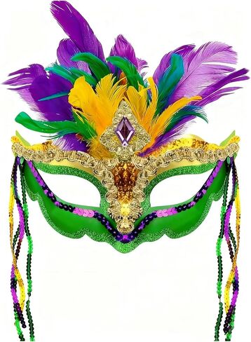 قناع تنكرية من الريش الملون من Cutepet Mardi Gras للنساء مع شرابة وترتر، زي كرنفال البندقية، حفلة الهالوين التنكرية in Kuwait