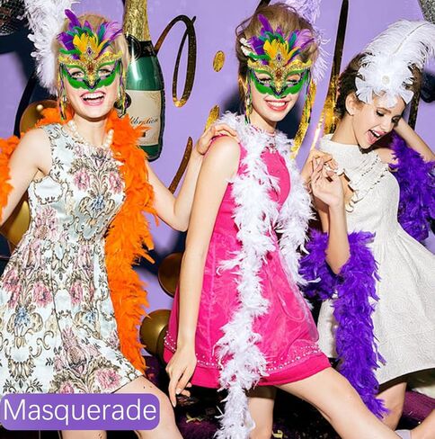 قناع تنكرية من الريش الملون من Cutepet Mardi Gras للنساء مع شرابة وترتر، زي كرنفال البندقية، حفلة الهالوين التنكرية in Kuwait