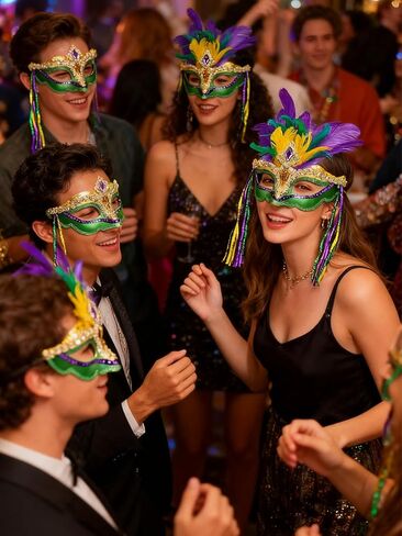 قناع تنكرية من الريش الملون من Cutepet Mardi Gras للنساء مع شرابة وترتر، زي كرنفال البندقية، حفلة الهالوين التنكرية in Kuwait