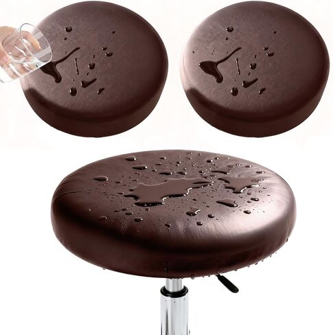 2 Pack Waterproof Bar Stool Covers - PU Leather Elastic Round Slipcovers for 11.81-14.17 Inch Seats（Coffee） in Saudi Arabia
