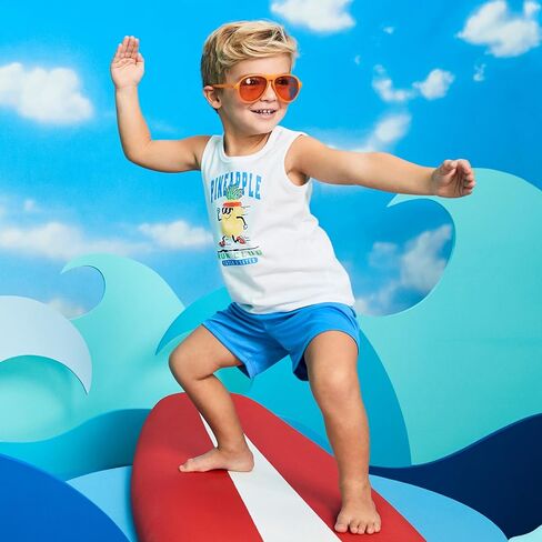 تي شيرتات الشاطئ للأطفال والرضع من Garanimals - تي شيرت بدون أكمام للأطفال - مقاس 6T - أبيض فاتح، أزرق، أصفر، رمادي متوسط، أبيض - 5 قطع in Kuwait