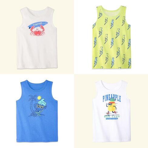 تي شيرتات الشاطئ للأطفال والرضع من Garanimals - تي شيرت بدون أكمام للأطفال - مقاس 6T - أبيض فاتح، أزرق، أصفر، رمادي متوسط، أبيض - 5 قطع in Kuwait