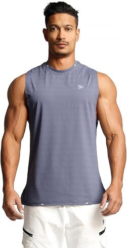 Muscle Building Workout Tank Top for Mens - Seamless Quick Dry Gym Sleeveless Shirt with Split Hem & Reflective Logo in Saudi Arabia