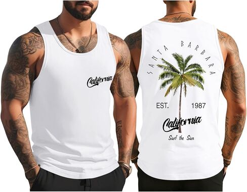 Graphic Tank Tops Men Palm Tree Beach Top California Vacation Sleeveless Shirt Summer Muscle Gym Tanks Shirts in Kuwait
