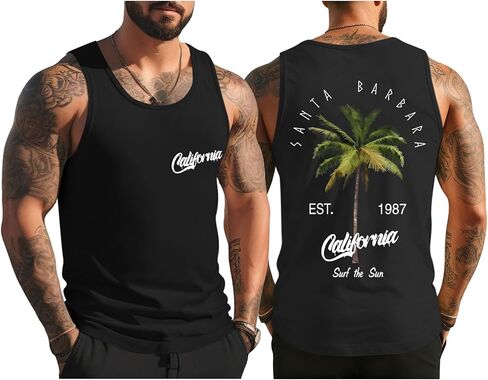 Graphic Tank Tops Men Palm Tree Beach Top California Vacation Sleeveless Shirt Summer Muscle Gym Tanks Shirts in Saudi Arabia