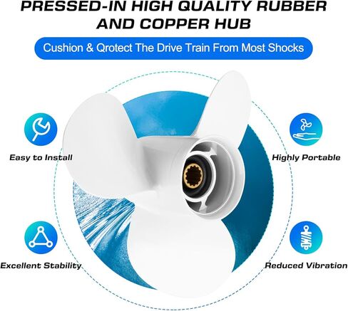 OEM Upgrade 4 Blades 10 3/8x13 Aluminum Boat Outboard Propeller fit Yamaha Engines 25-60HP 13 Spline Tooth RH in Kuwait