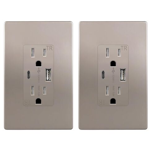 TOPGREENER USB Outlet, Type C & Type A Wall Outlet, 15 Amp Tamper Resistant Receptacle Plug, Charging Power Outlet with USB Ports, Wall Plate Included, UL Listed, TU21536AC-GDWSI-2PCS, Gold, 2 Pack in Saudi Arabia