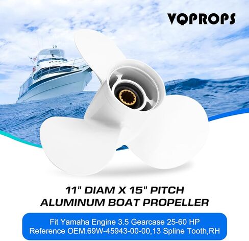 OEM Upgrade 4 Blades 10 3/8x13 Aluminum Boat Outboard Propeller fit Yamaha Engines 25-60HP 13 Spline Tooth RH in Kuwait