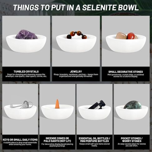 وعاء كريستال سيلينيت مقاس 2.8 بوصة - 3.2 بوصة - وعاء شحن سيلينيت لتنظيف الطاقة والشحن والتأمل وديكور المنزل وشفاء الكريستال والبلورات وأحجار الشفاء in Kuwait