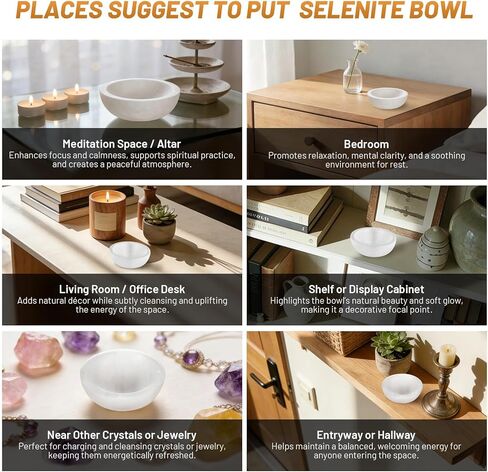 وعاء كريستال سيلينيت مقاس 2.8 بوصة - 3.2 بوصة - وعاء شحن سيلينيت لتنظيف الطاقة والشحن والتأمل وديكور المنزل وشفاء الكريستال والبلورات وأحجار الشفاء in Kuwait