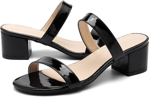 DADAWEN Women's Two Strap Open Toe Slip On Low Chunky Heels Sandals Block Heels Mule Sandals Party Dating Wedding Dress Pumps Shoes in Kuwait
