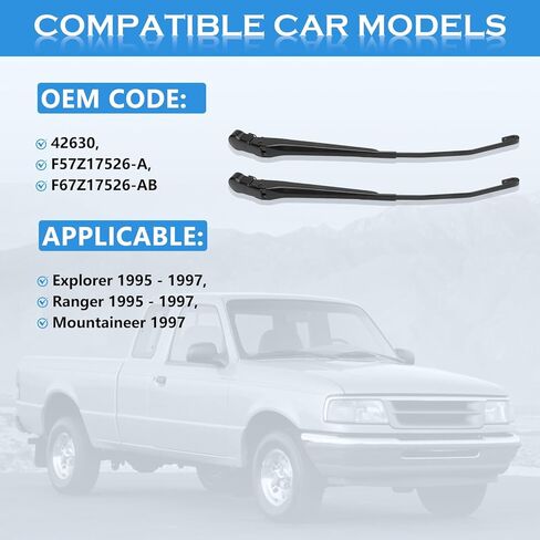 Front Windshield Wiper Arm Kit Fit for Explorer Ranger 1995-1997 Mercury Mountaineer 1997# 42630 F57Z 17526-A F67Z 17526-AB in Saudi Arabia