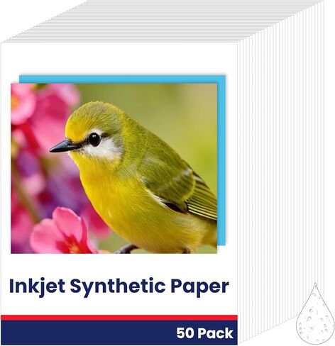 50 ورقة مقاومة للماء من ورق الطابعة النافثة للحبر الأبيض المقاوم للدموع، ورق طابعة أبيض غير لامع مزدوج الجوانب قابل للطباعة للطابعات النافثة للحبر، 8.5 × 11 ملصقات كاملة in Kuwait