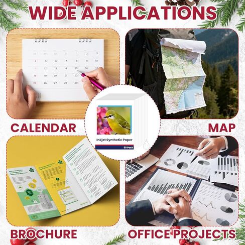 50 ورقة مقاومة للماء من ورق الطابعة النافثة للحبر الأبيض المقاوم للدموع، ورق طابعة أبيض غير لامع مزدوج الجوانب قابل للطباعة للطابعات النافثة للحبر، 8.5 × 11 ملصقات كاملة in Kuwait