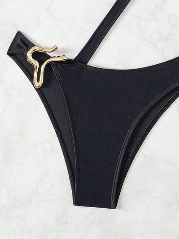 Womens High Cut Cutout Sexy One-Piece Swimsuit Monokini with Asymmetrical Neck Metal Accents for Beach and Vacation in Saudi Arabia